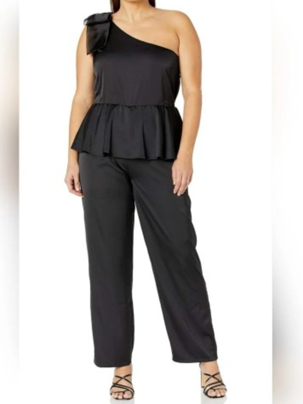 The Drop Shopdandy Women's Black Silky Satin One Shoulder Jumpsuit Size 2X NWT